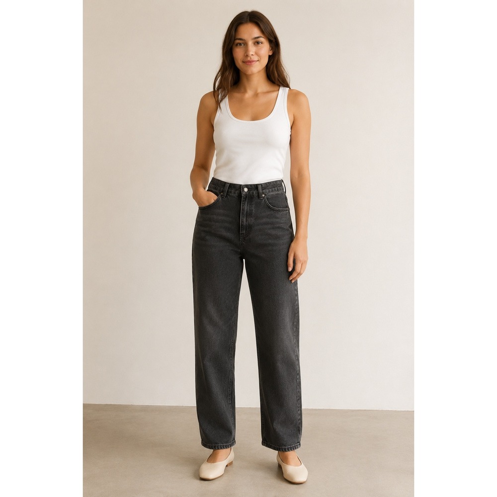 NVFelix Women's Large Gray Wash High Rise Straight Leg Mom Jeans